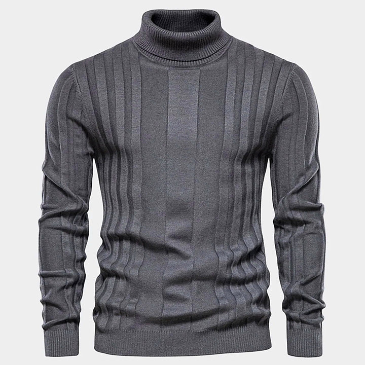 Men - Striped Turtleneck Jumper - Cosy Knit - Stylish Striped Sweater for Casual Wear