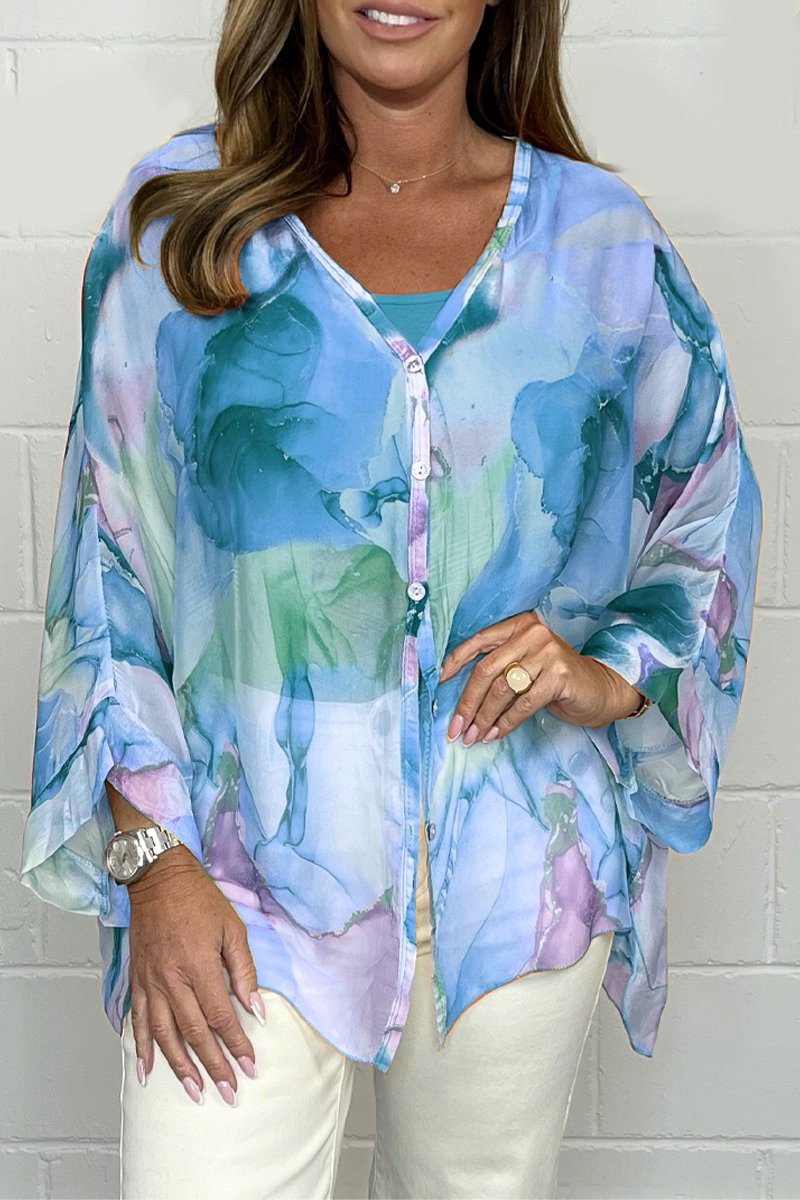 Loose printed button shirt