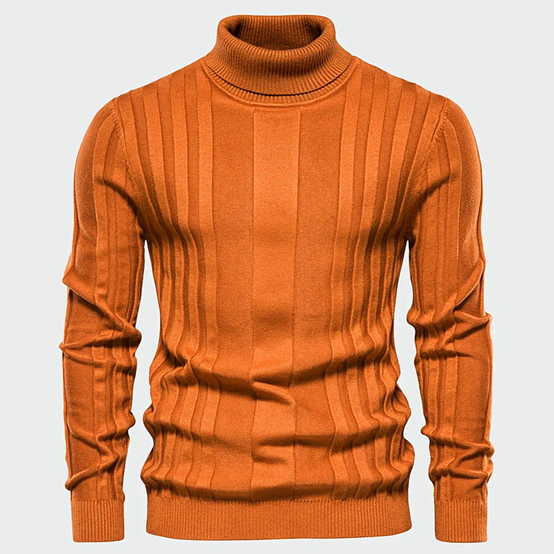 Men - Striped Turtleneck Jumper - Cosy Knit - Stylish Striped Sweater for Casual Wear
