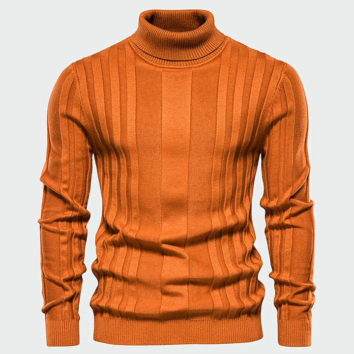 Men - Striped Turtleneck Jumper - Cosy Knit - Stylish Striped Sweater for Casual Wear