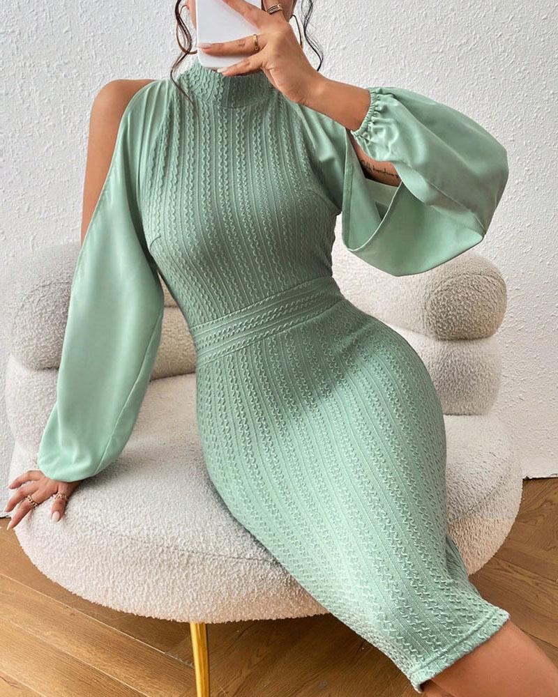 Off-the-shoulder knitted dress with bell sleeves