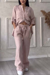 Women's - Two-piece set with cotton and linen trousers - Comfortable and Lightweight - Perfect for Warm days