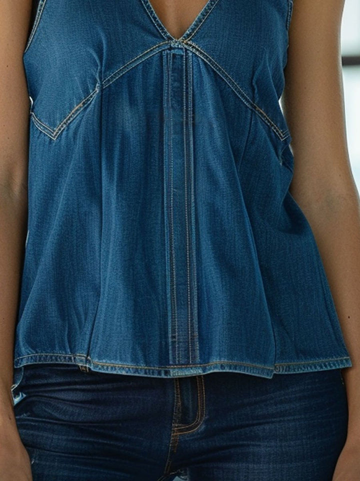 Women's - Retro Blouse Waistcoat - V-Neck & Horizontal Seams - Stylish Vintage Fashion