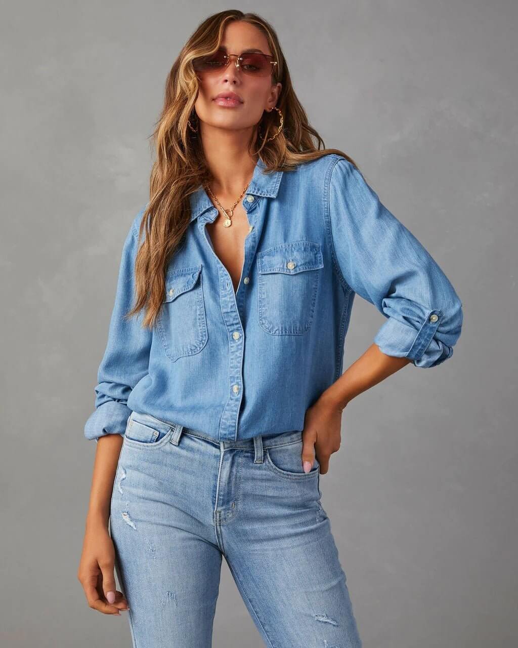 Women's - Relaxed Fit Denim Shirt - Casual Style & Comfort