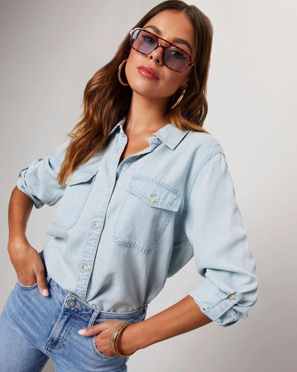 Women's - Relaxed Fit Denim Shirt - Casual Style & Comfort