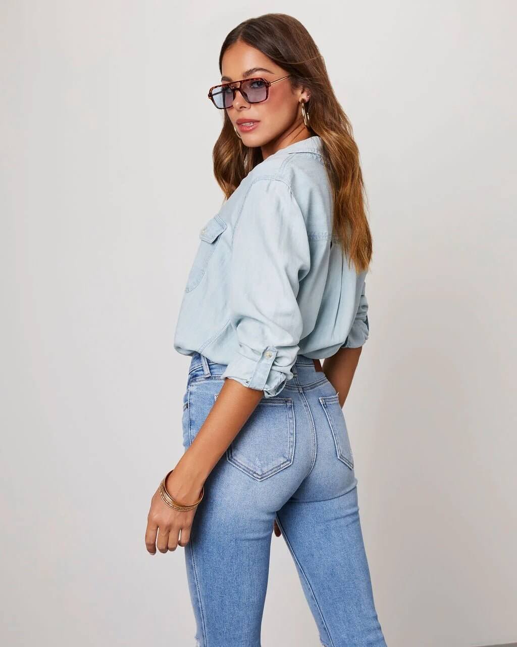 Women's - Relaxed Fit Denim Shirt - Casual Style & Comfort