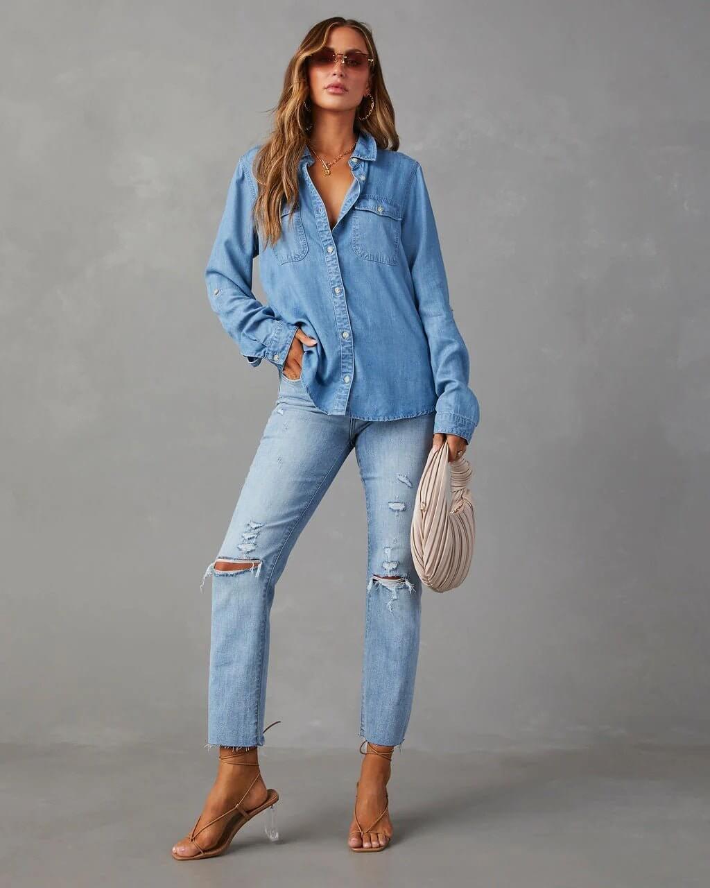 Women's - Relaxed Fit Denim Shirt - Casual Style & Comfort