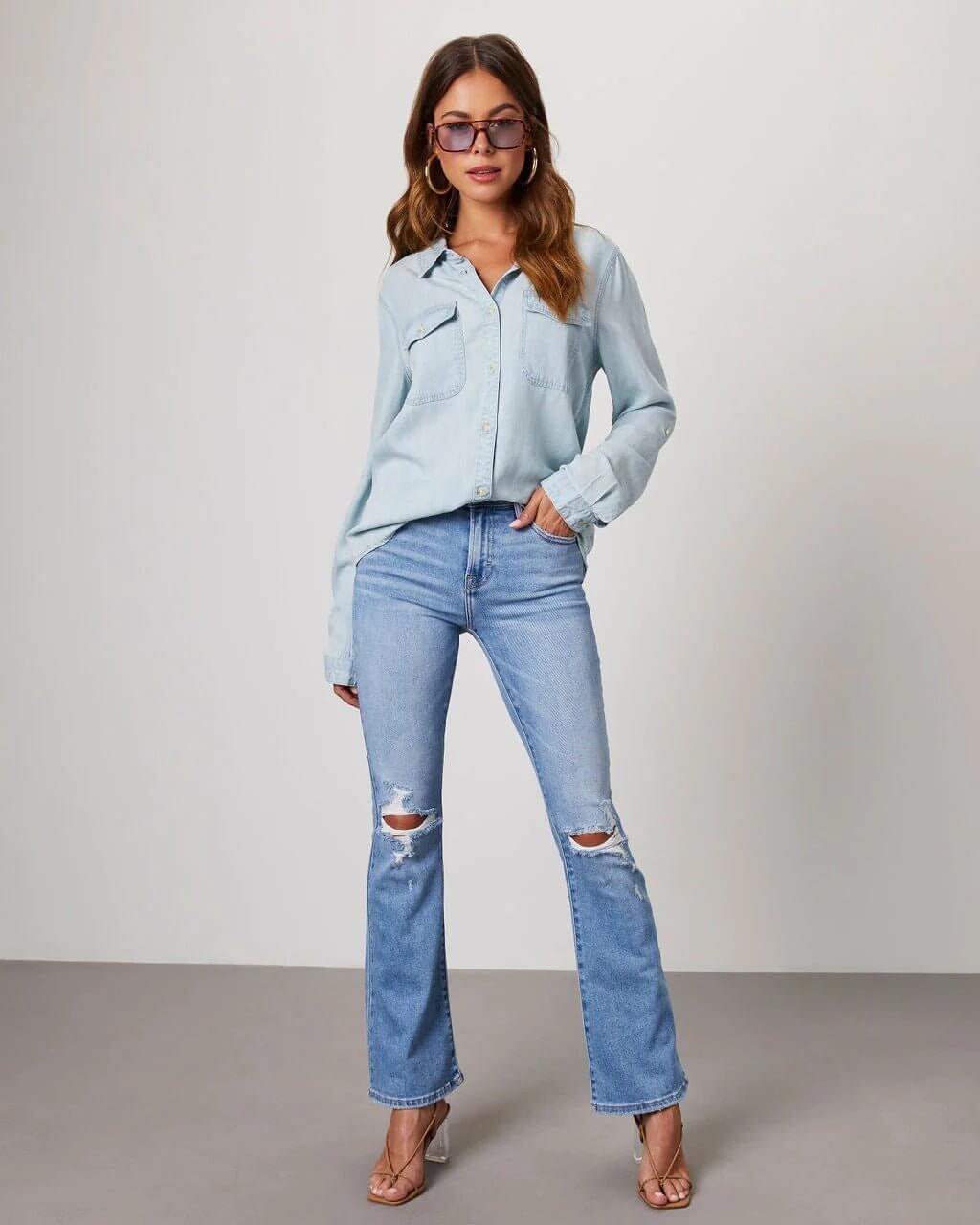 Women's - Relaxed Fit Denim Shirt - Casual Style & Comfort