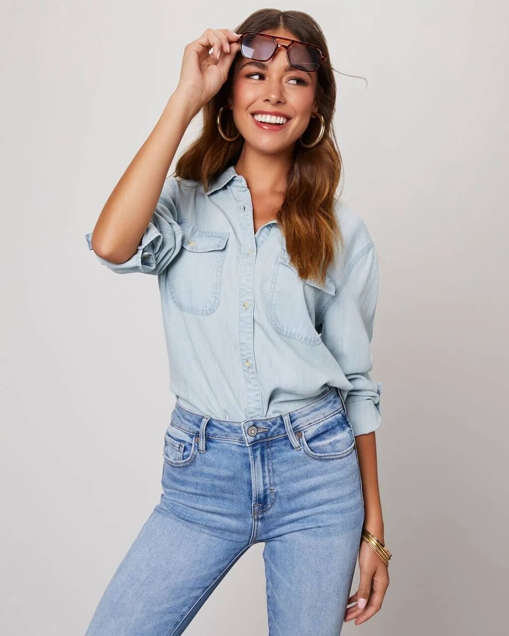 Women's - Relaxed Fit Denim Shirt - Casual Style & Comfort