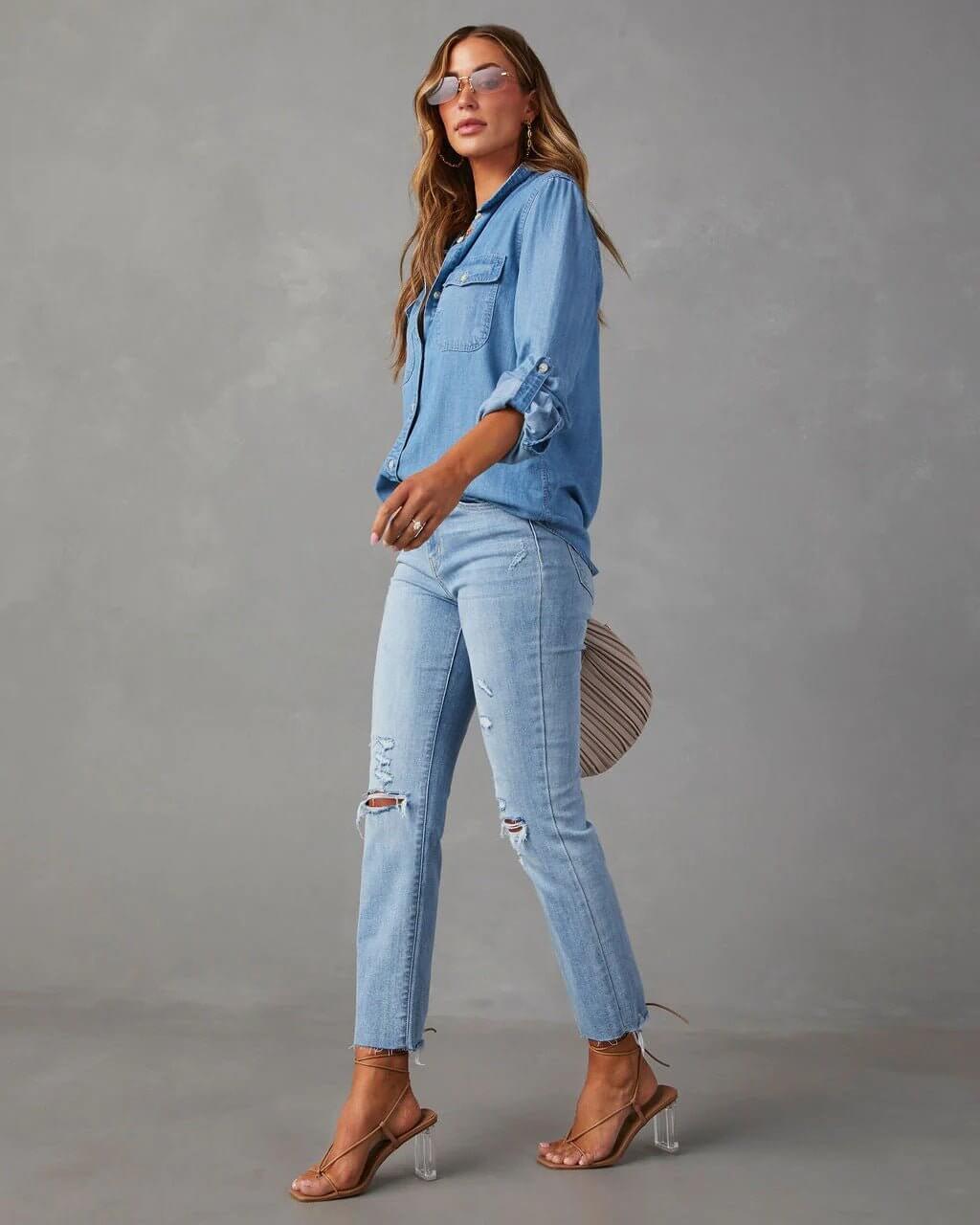 Women's - Relaxed Fit Denim Shirt - Casual Style & Comfort