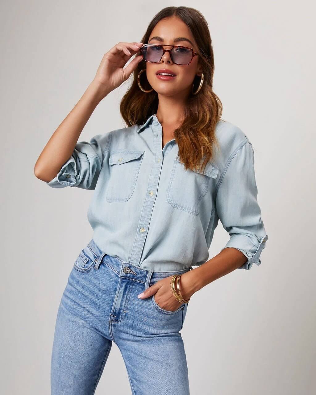 Women's - Relaxed Fit Denim Shirt - Casual Style & Comfort