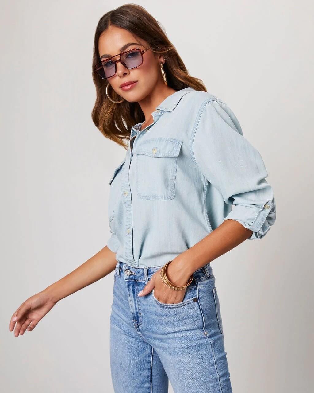 Women's - Relaxed Fit Denim Shirt - Casual Style & Comfort