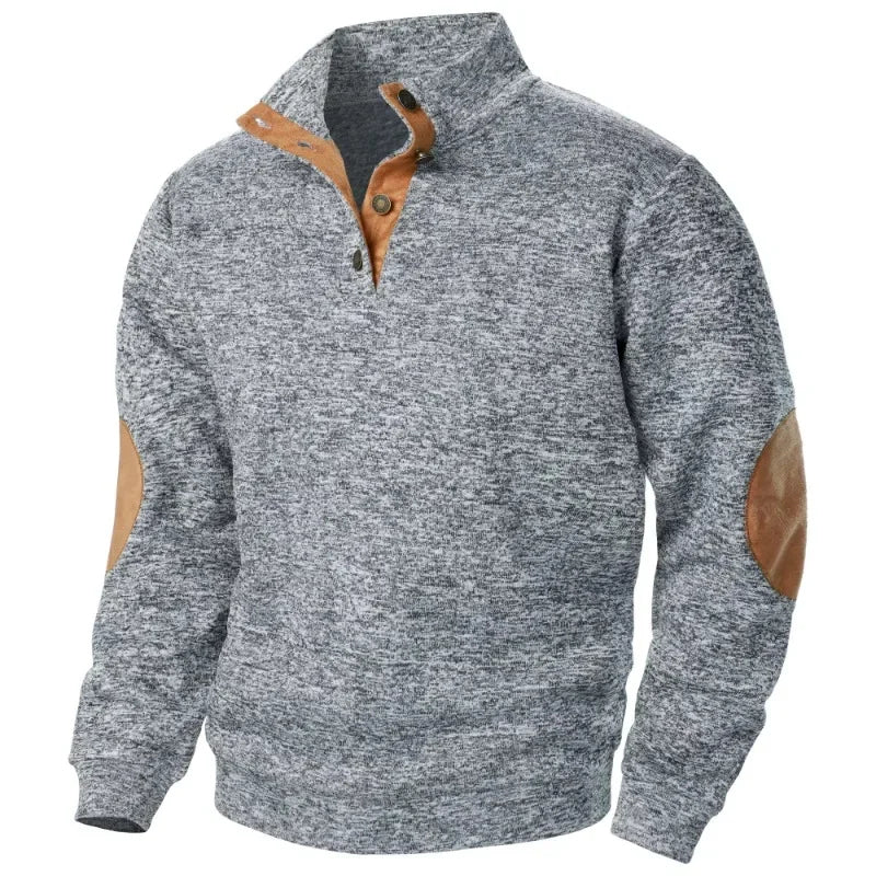 Men's - Button Neck Jumper - Stand Collar