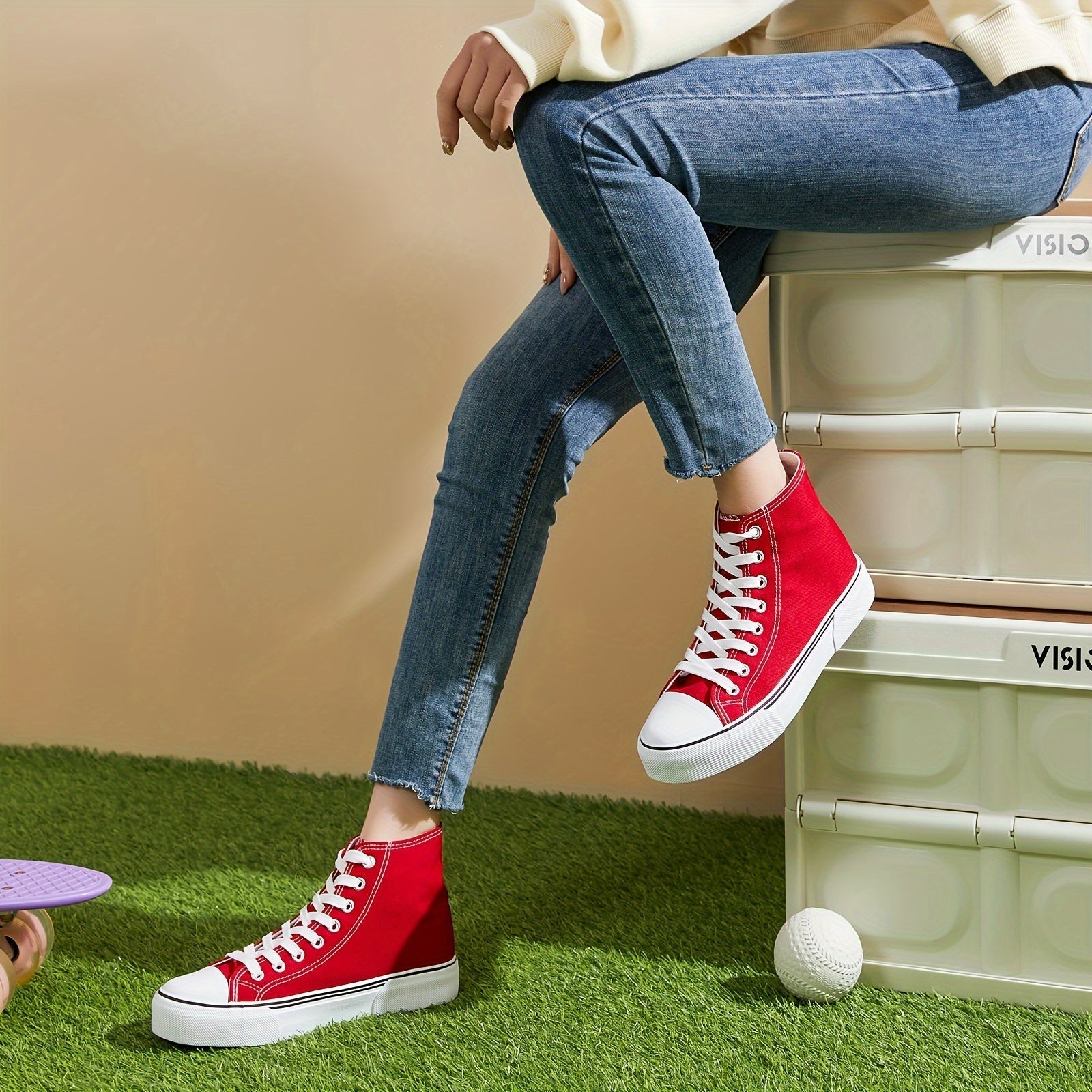 Lotte | Casual canvas trainers in solid colour with rubber sole