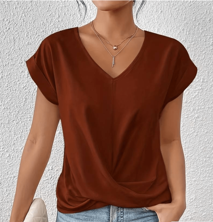 Women's - Tummy Tucking V-Neck Top - Comfortable Style