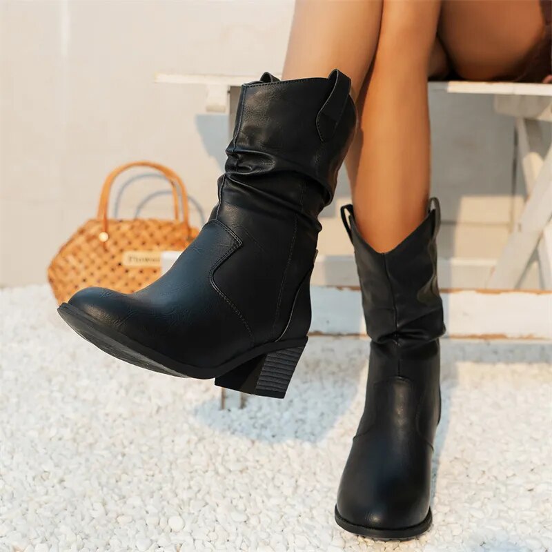 Luna | Western leather heeled boots for women
