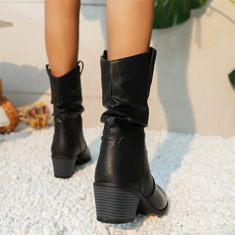 Luna | Western leather heeled boots for women
