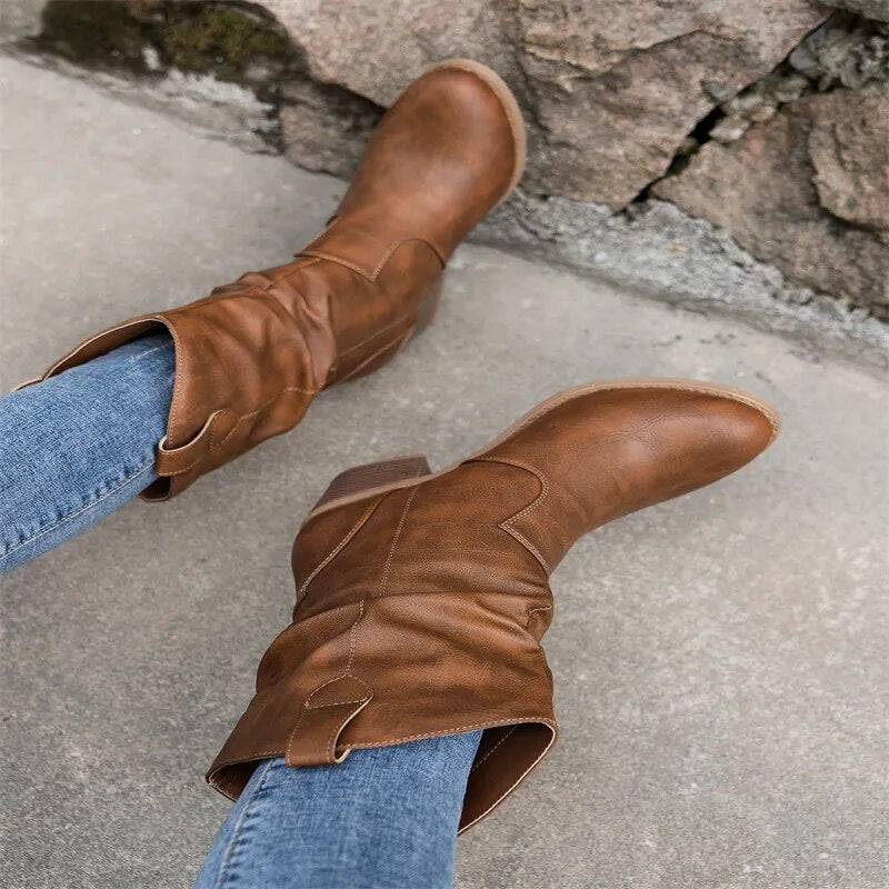 Luna | Western leather heeled boots for women