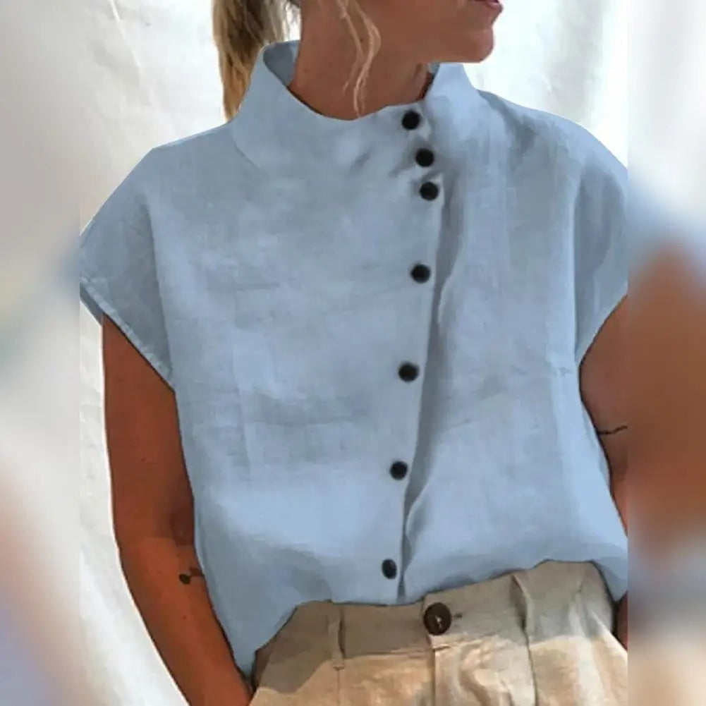 Blouse with diagonal buttons