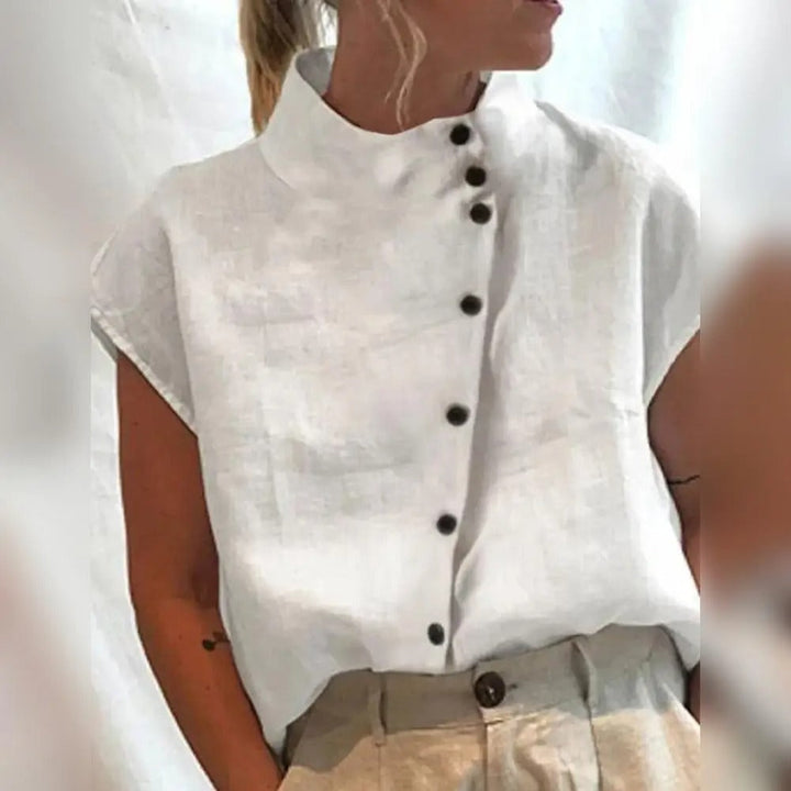 Blouse with diagonal buttons