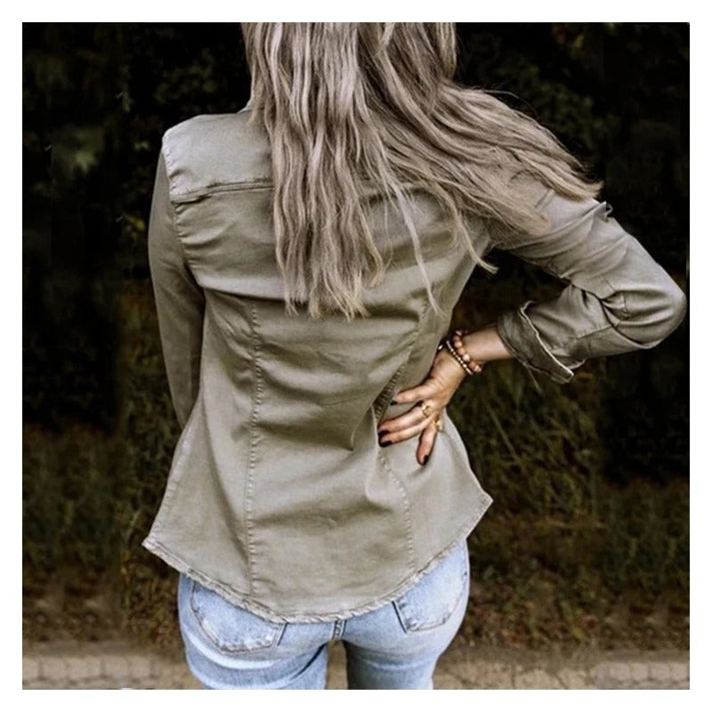 Women's - Denim Jacket - Classic Style, Durable Fabric - Trendy Wardrobe Essential