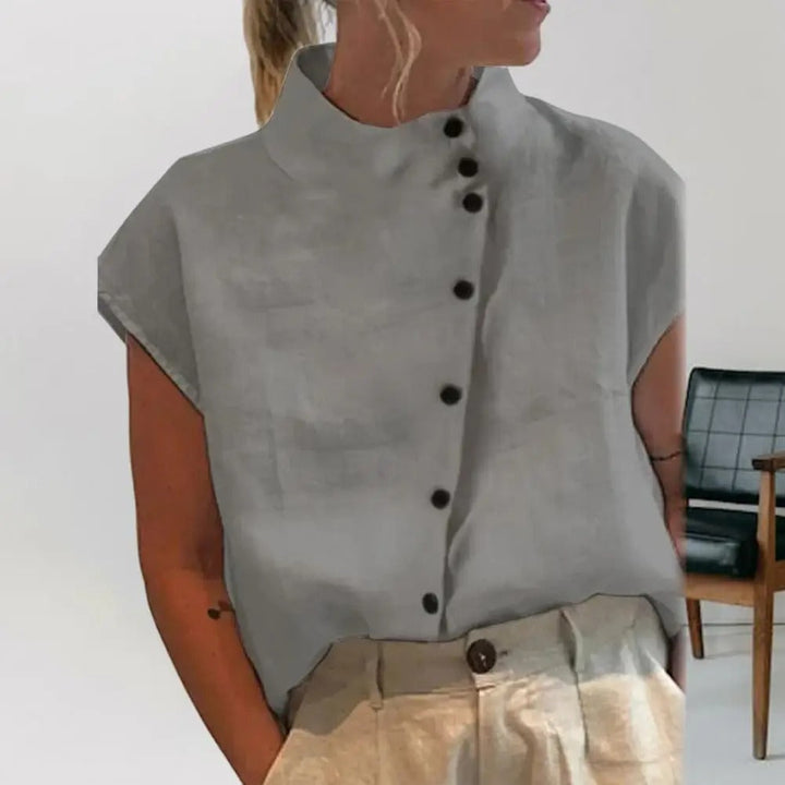 Blouse with diagonal buttons