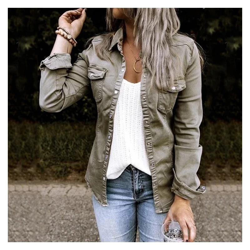 Women's - Denim Jacket - Classic Style, Durable Fabric - Trendy Wardrobe Essential