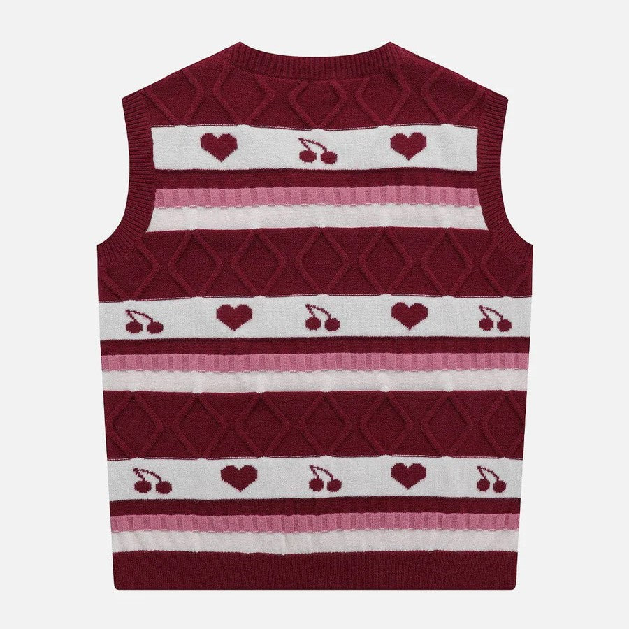 Romantic knitted waistcoat with heart pattern