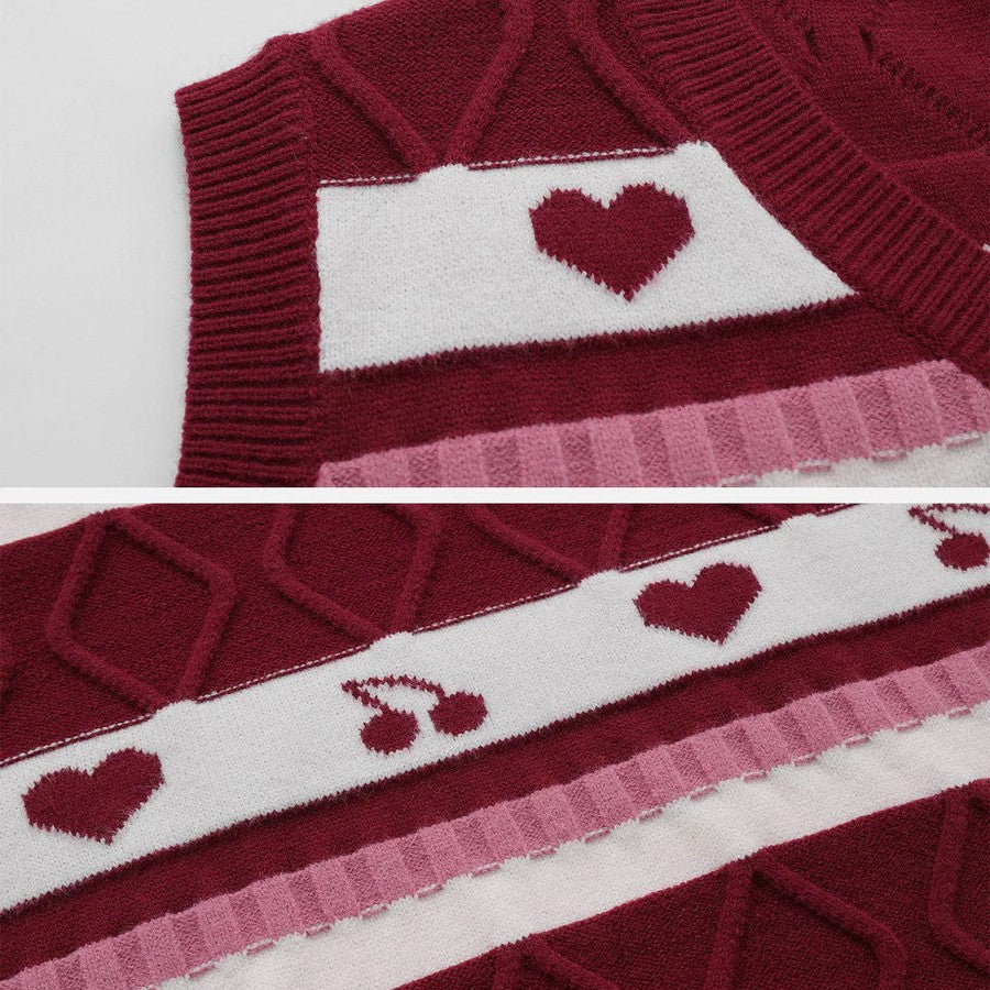 Romantic knitted waistcoat with heart pattern