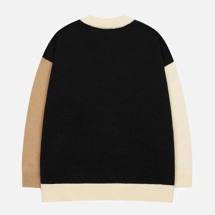 Abstract colour block jumper with cable knit detail