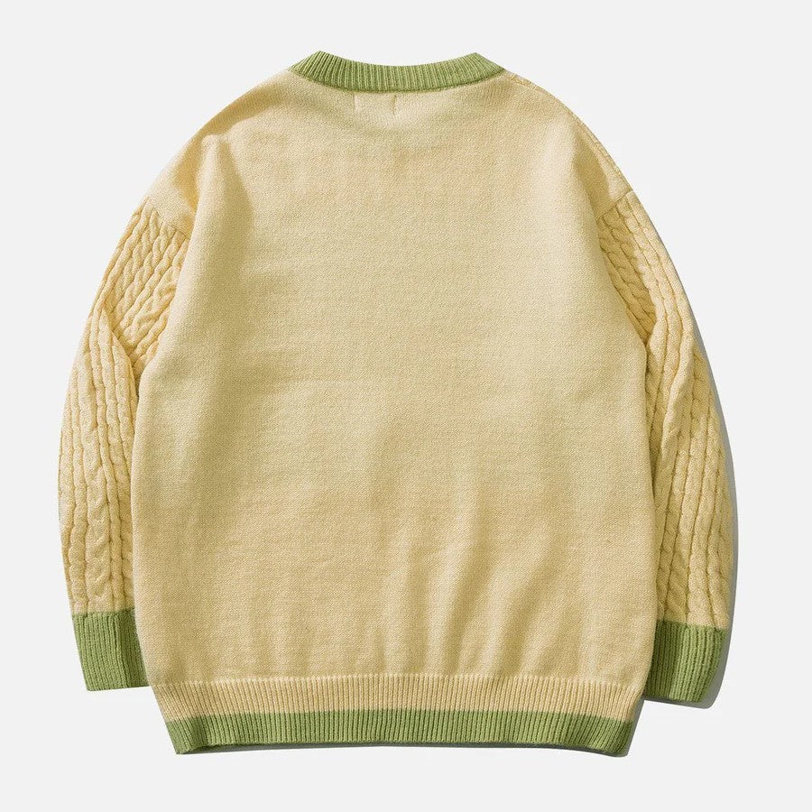 Cable knit jumper with pastel cloud motif