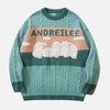 Cable knit jumper with pastel cloud motif