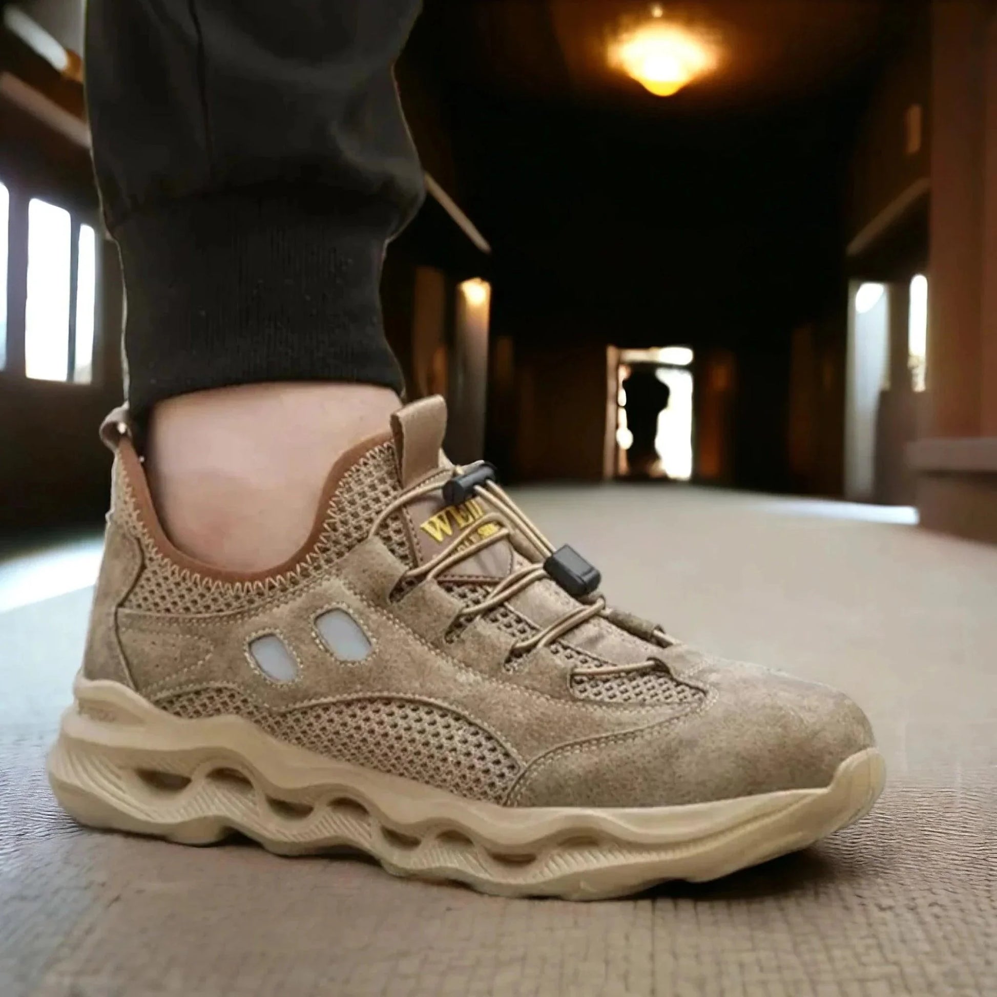 Outdoor trail trainer with breathable mesh
