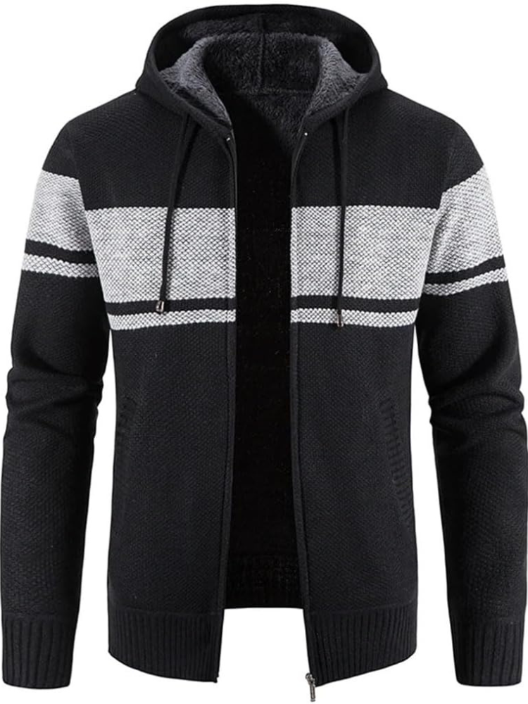 Men's - Zip-Up Hoodie Cardigan - Lined Drawstring