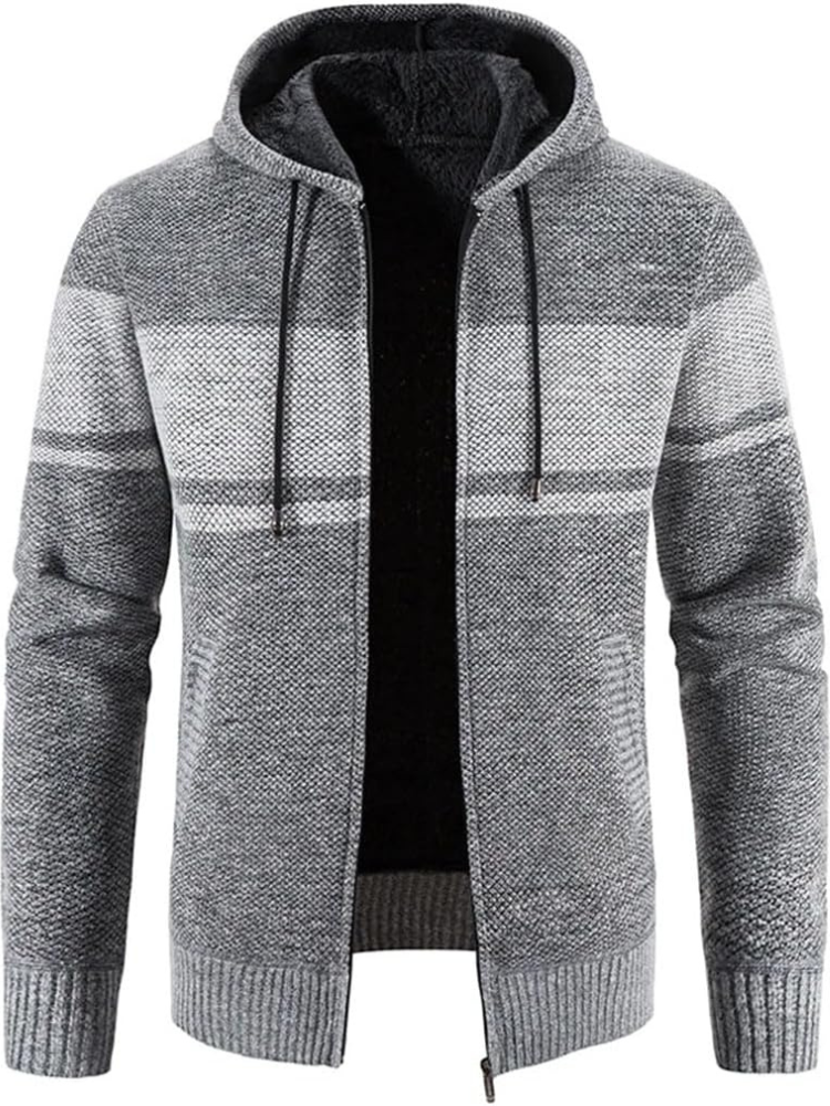 Men's - Zip-Up Hoodie Cardigan - Lined Drawstring