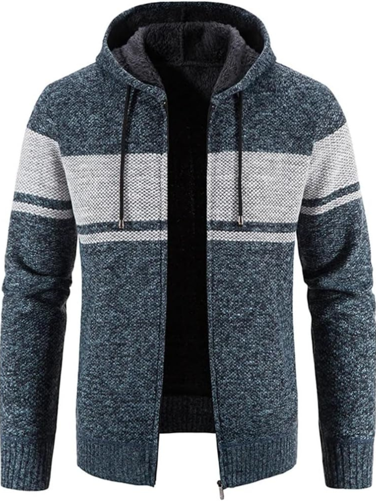 Men's - Zip-Up Hoodie Cardigan - Lined Drawstring