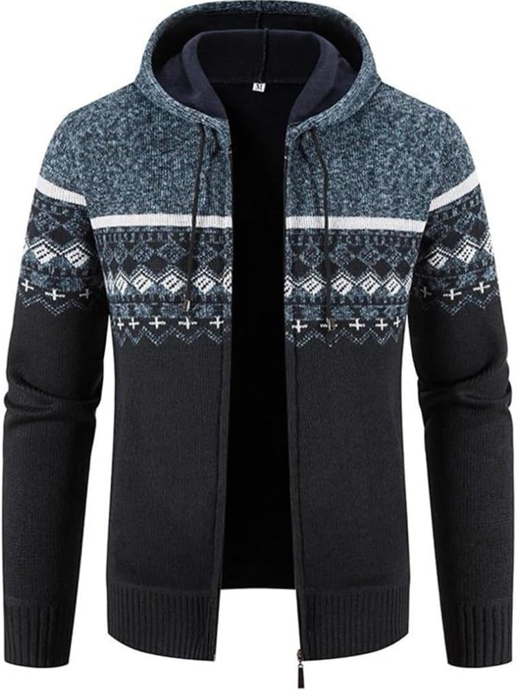 Men's - Zip-Up Hoodie Cardigan - Lined Drawstring
