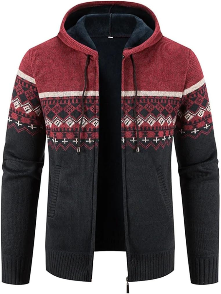 Men's - Zip-Up Hoodie Cardigan - Lined Drawstring