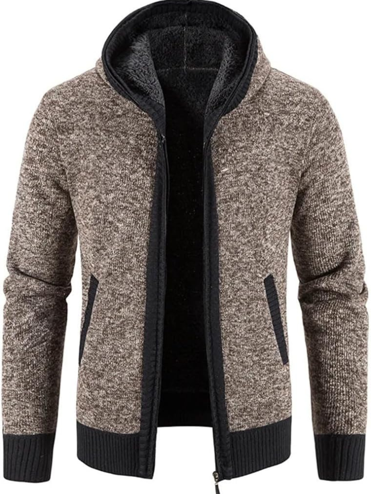 Men's - Zip-Up Hoodie Cardigan - Lined Drawstring