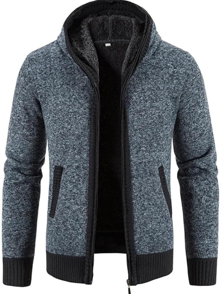 Men's - Zip-Up Hoodie Cardigan - Lined Drawstring