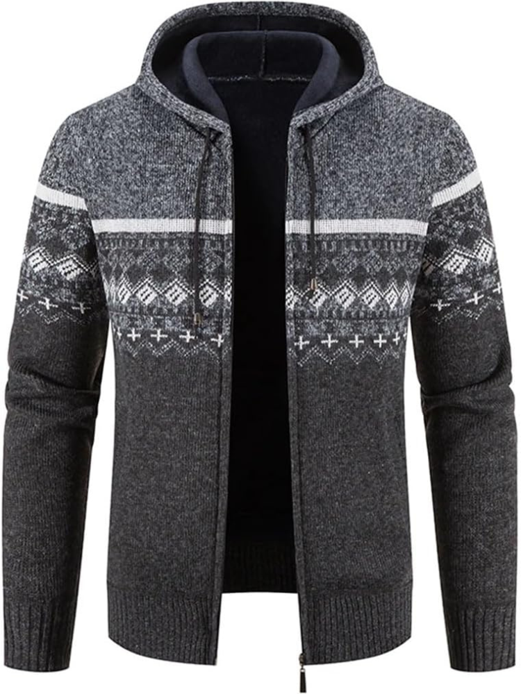 Men's - Zip-Up Hoodie Cardigan - Lined Drawstring