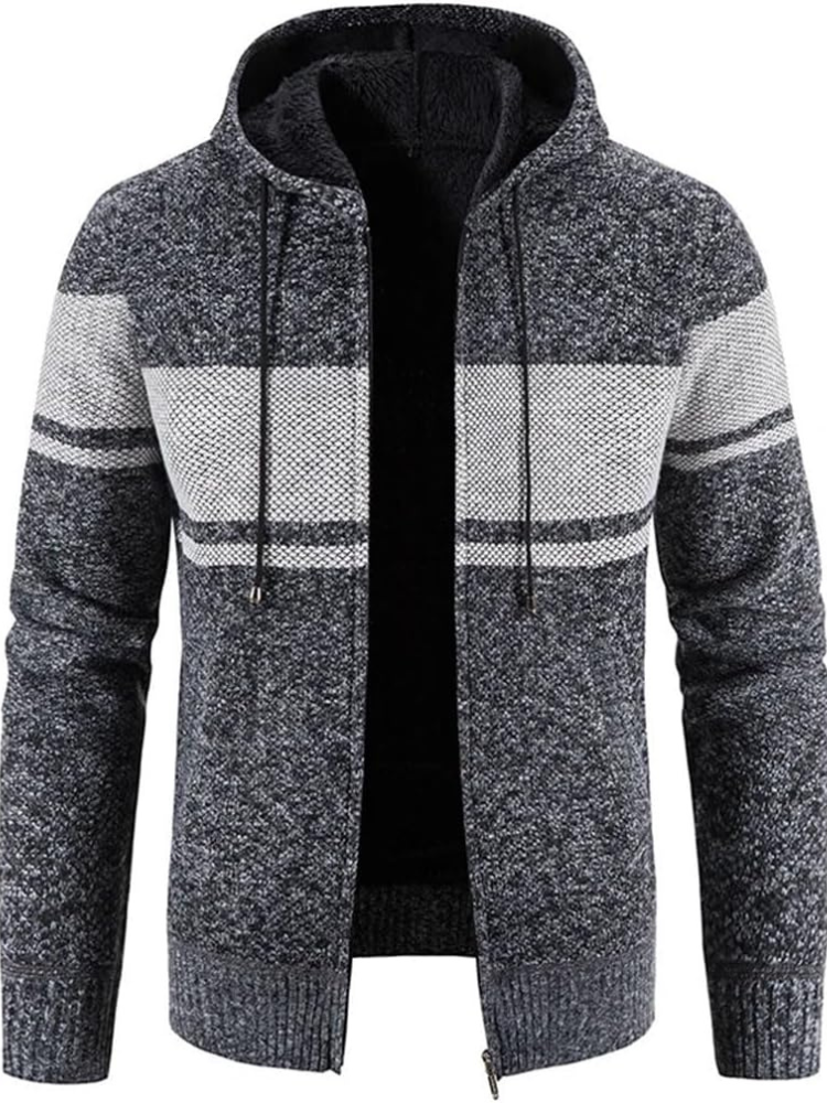 Men's - Zip-Up Hoodie Cardigan - Lined Drawstring