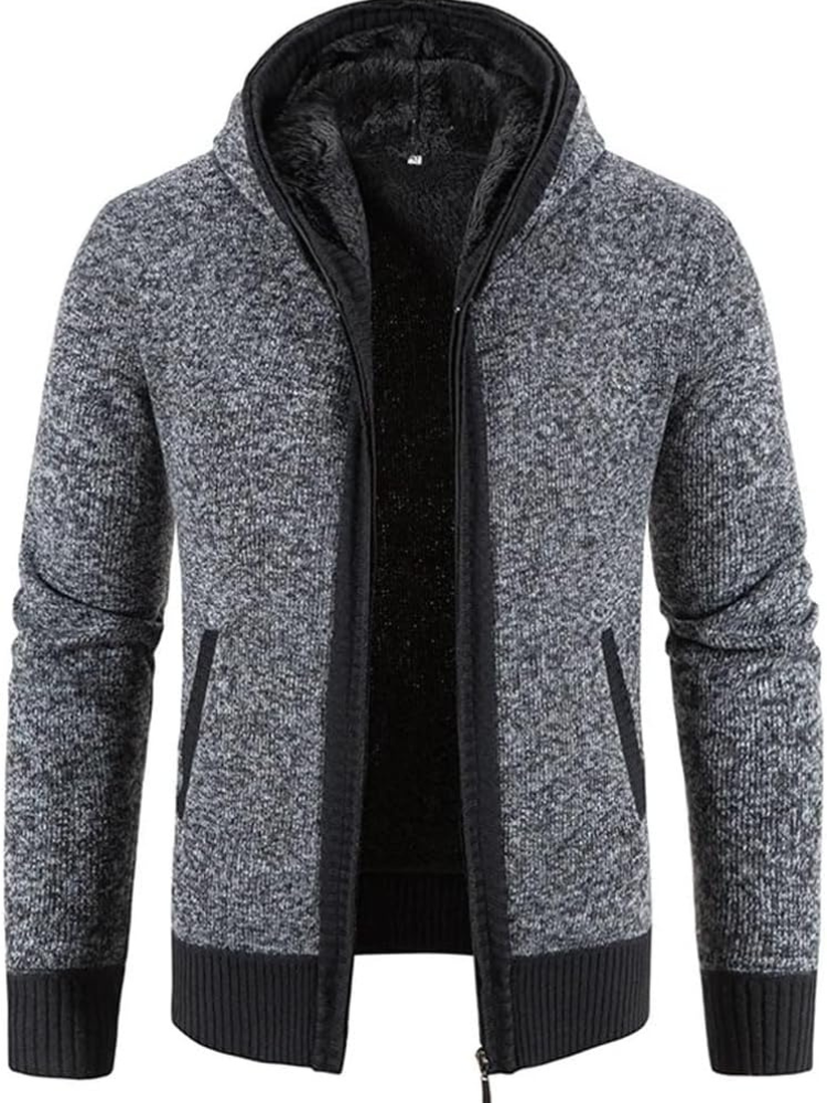 Men's - Zip-Up Hoodie Cardigan - Lined Drawstring