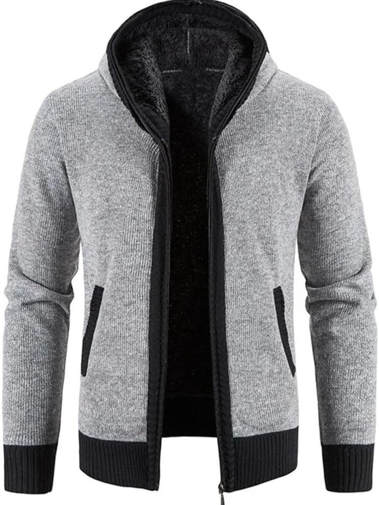 Men's - Zip-Up Hoodie Cardigan - Lined Drawstring