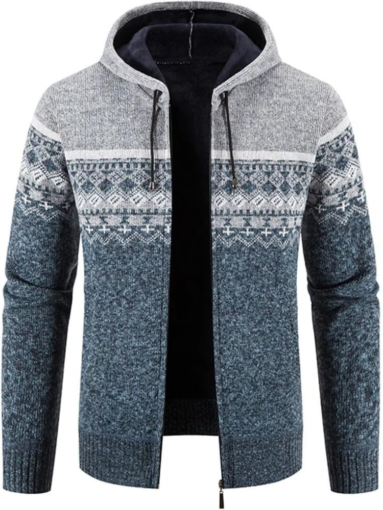 Men's - Zip-Up Hoodie Cardigan - Lined Drawstring