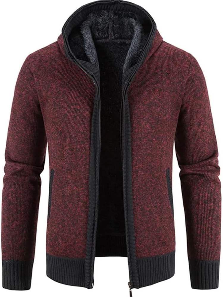 Men's - Zip-Up Hoodie Cardigan - Lined Drawstring
