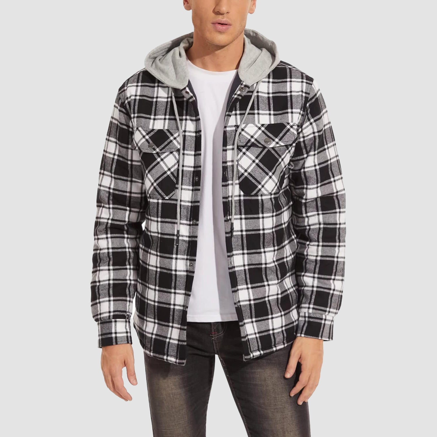Men's - Quilted Flannel Jacket – Hooded, Warm Design – Casual Outerwear