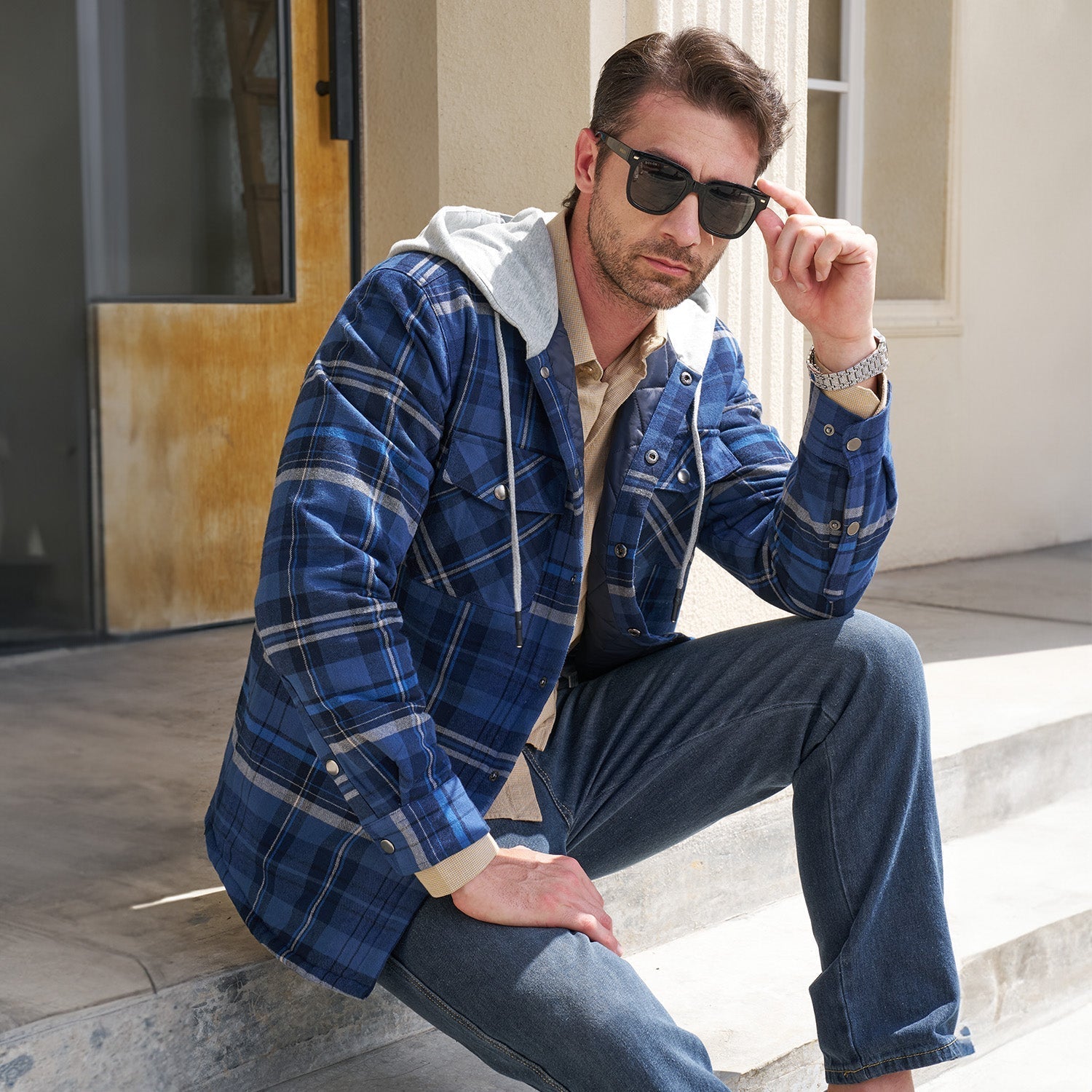 Men's - Quilted Flannel Jacket – Hooded, Warm Design – Casual Outerwear