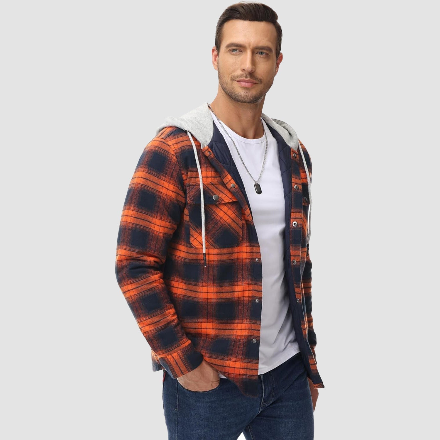 Men's - Quilted Flannel Jacket – Hooded, Warm Design – Casual Outerwear