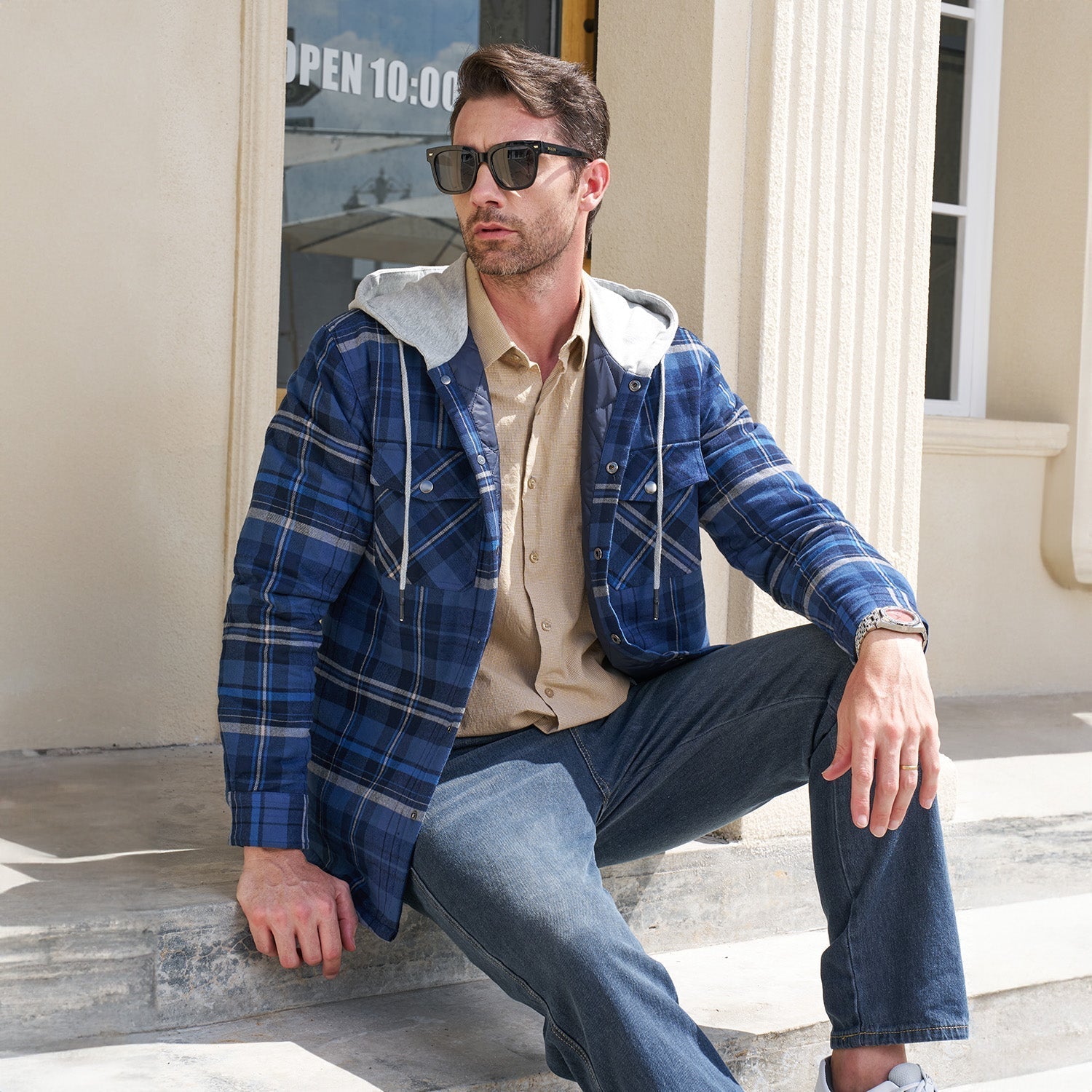 Men's - Quilted Flannel Jacket – Hooded, Warm Design – Casual Outerwear